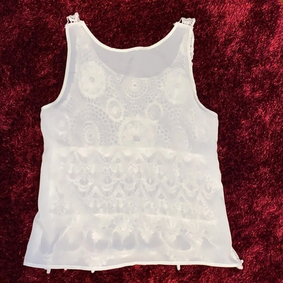 Forever 21 white Boho lace front sleeve less top blouse Sz L - Picture 9 of 10